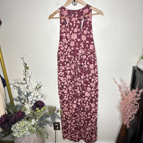 FREE PEOPLE Linen Wide Leg Jumpsuit Pink Floral Purple Sz XS {FF22} - Picture 4 of 5